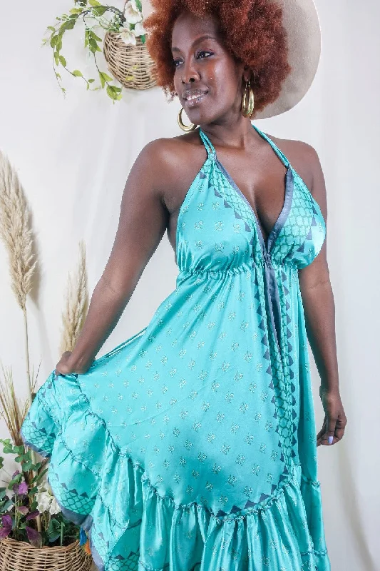 Blossom Halter-Neck Midi Dress - Aqua & Slate Mandala Flora - Free Size M Fashionable Pencil Midi Dress Blossom Halter-Neck Midi Dress - Aqua & Slate Mandala Flora - Free Size M Fashionable Pencil Midi Dress