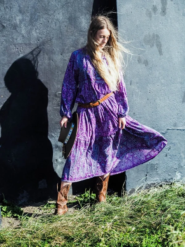 Florence Midi Dress in Orchid Purple Paisley Floral Comfortable Button Front Midi Dress Florence Midi Dress in Orchid Purple Paisley Floral Comfortable Button Front Midi Dress