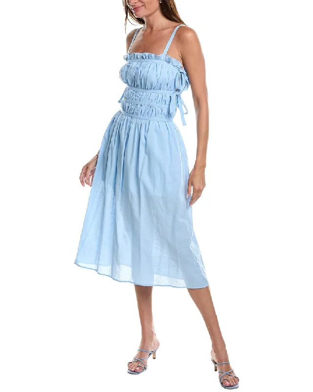 JL LUXE Tie Linen-Blend Midi Dress Elegant Floral Skirt Midi Dress