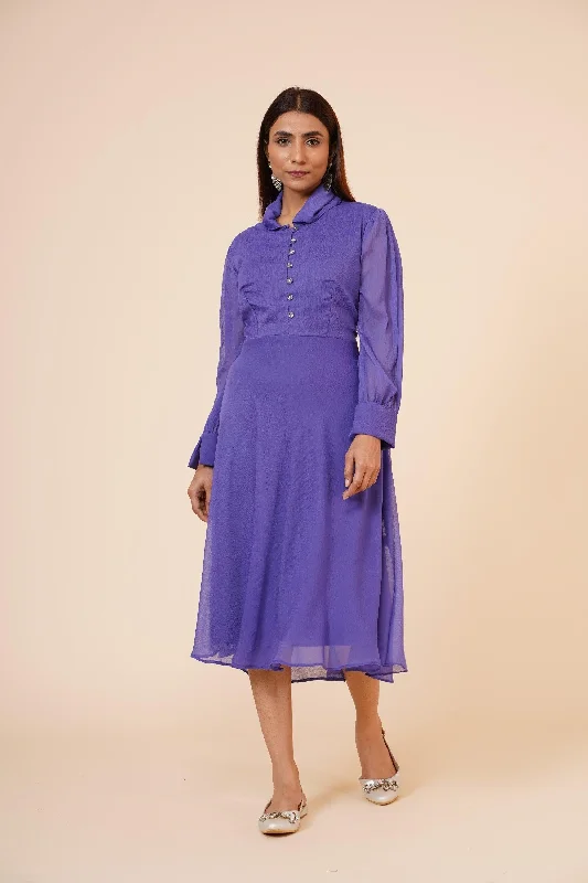 Women's Mauve Chiiffon Casual Midi Dress - MIRACOLOS by Ruchi Chic Floral Print Midi Dress Women's Mauve Chiiffon Casual Midi Dress - MIRACOLOS by Ruchi Chic Floral Print Midi Dress