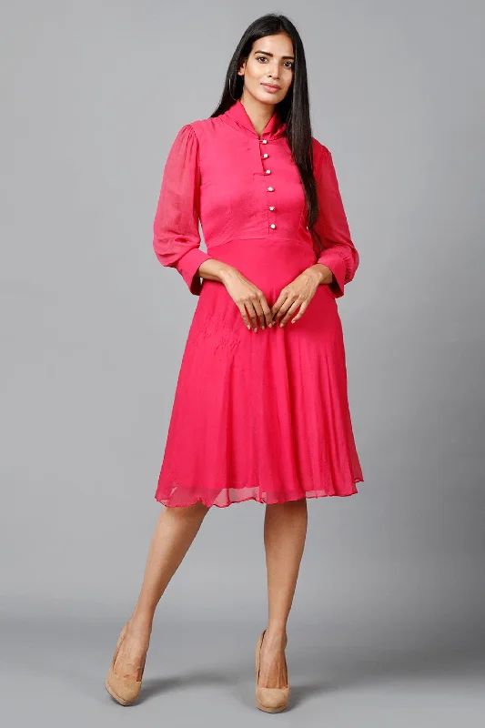 Women's Pink Chiiffon Casual Midi Dress - MIRACOLOS by Ruchi Cozy Spaghetti Strap Midi Dress Women's Pink Chiiffon Casual Midi Dress - MIRACOLOS by Ruchi Cozy Spaghetti Strap Midi Dress