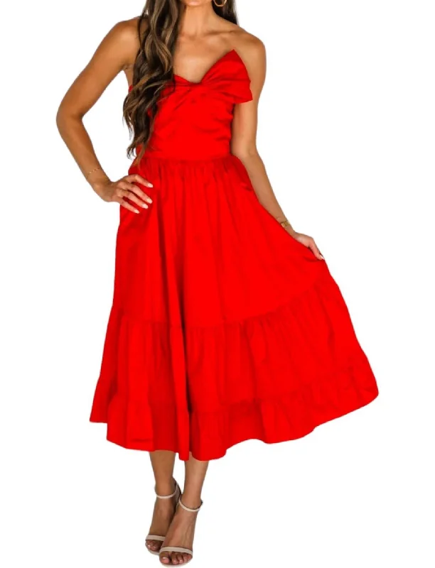 Pretty Little Thing Midi Dress In Scarlet Red Stylish Satin Midi Dress