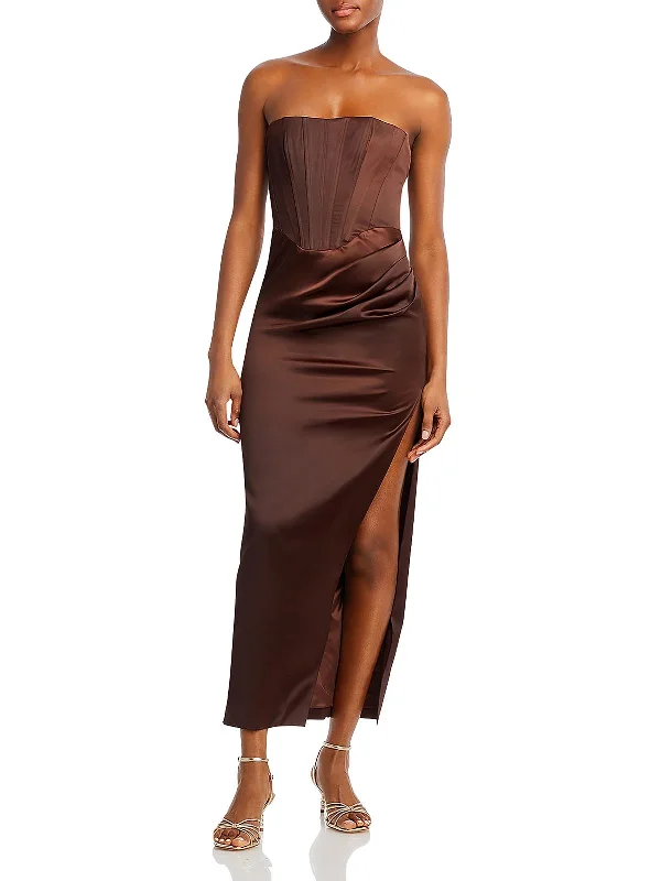 Womens Satin Midi Dress Comfortable Stretch Midi Dress