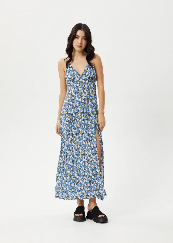 AFENDS Womens Petal - Maxi Dress - Lake Floral Elegant Maxi Dress with Ruffles