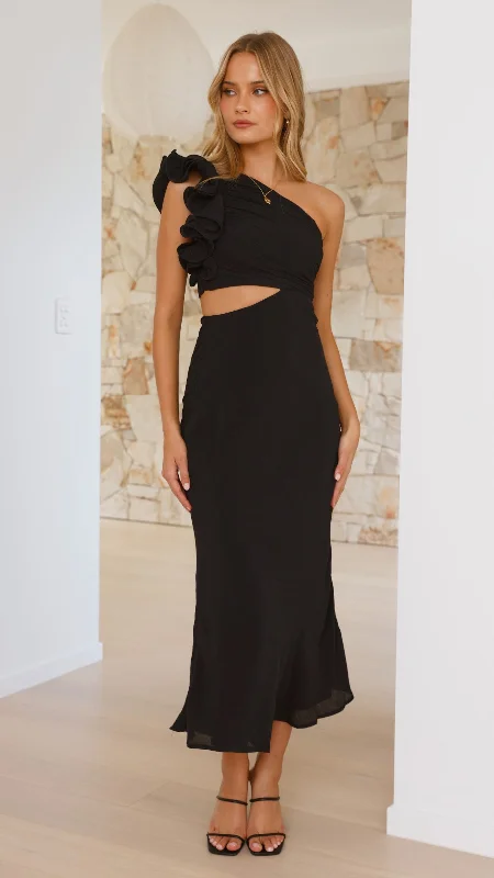 Amina Maxi Dress - Black Cozy Knit Maxi Dress