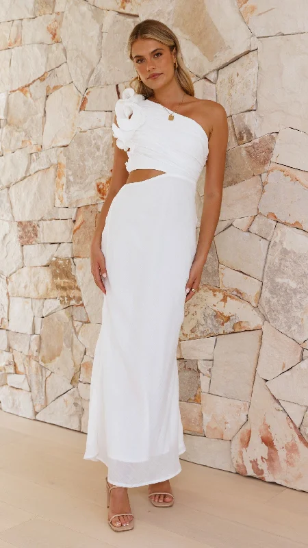 Amina Maxi Dress - White Trendy Ruffled Maxi Dress