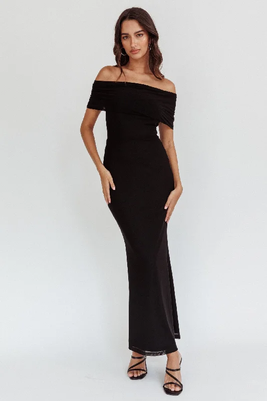 Aqaba Off-Shoulder Mesh Maxi Dress Black