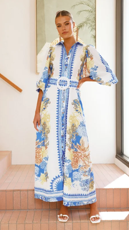 Arana Maxi Dress - Blue/White Print