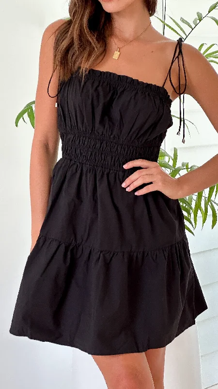 Cely Mini Dress - Black Stylish Ribbed Mini Dress