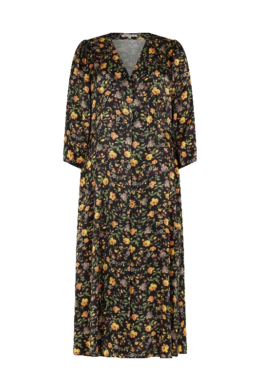 Charlotte Button Front Floral Print Midi Dress In Multi