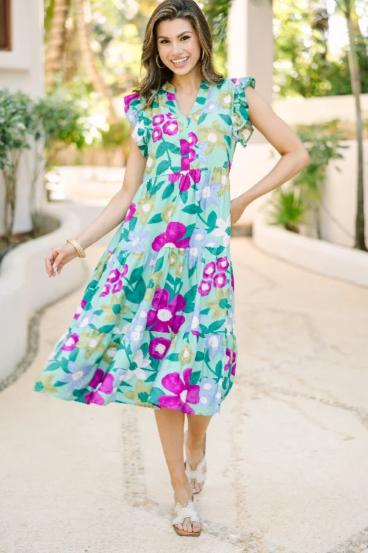 Created Beauty Sage Green Floral Midi Dress