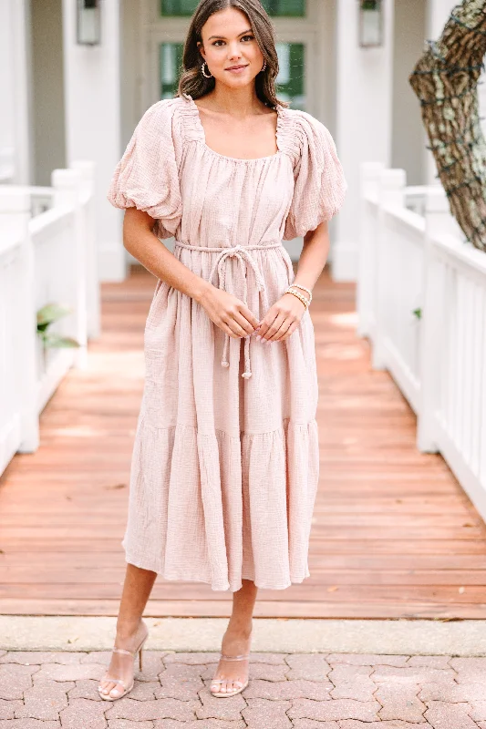 Dream Of Love Mauve Pink Gauze Midi Dress