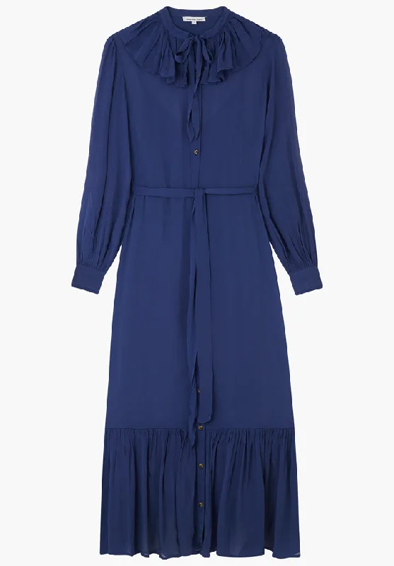 Eloise Tiered Hem Midi Dress In Blue