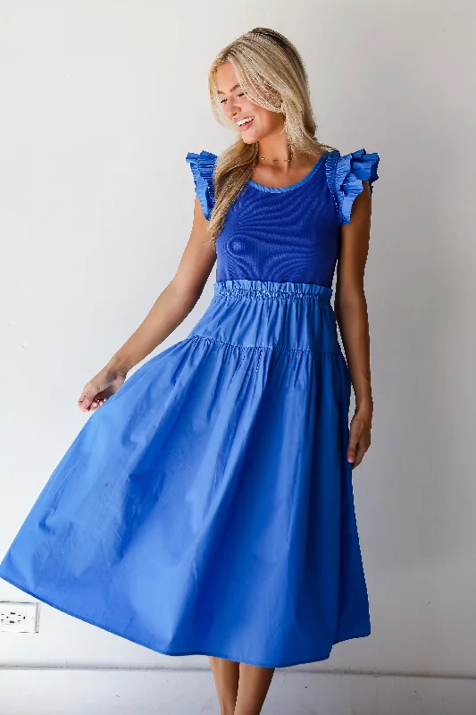 FINAL SALE - Exceedingly Dreamy Blue Contrast Ruffle Midi Dress