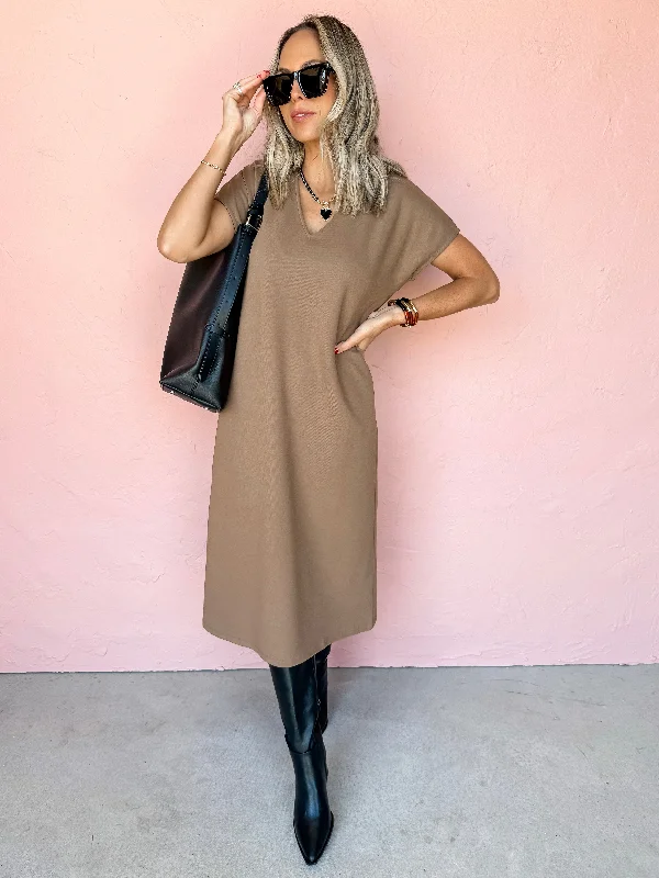 Falling Forward V Neck Midi Dress