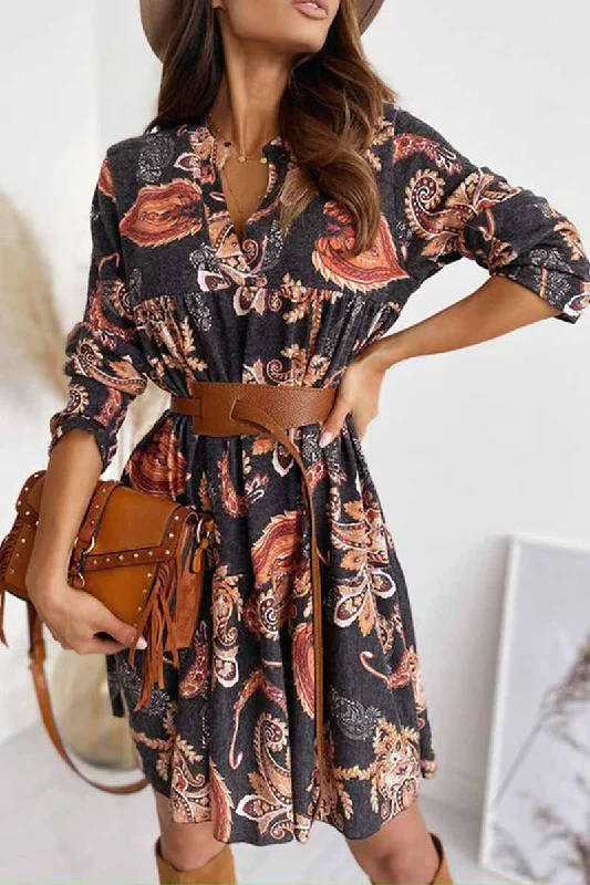 Florcoo Loose Digital Print Half Sleeves Mini Dress