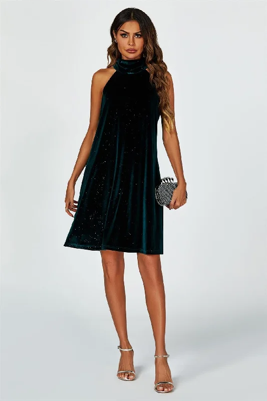 FS Collection Silver Foil Velvet Halter Neck Tie Back Mini Dress In Green Stylish Plaid Mini Dress FS Collection Silver Foil Velvet Halter Neck Tie Back Mini Dress In Green Stylish Plaid Mini Dress