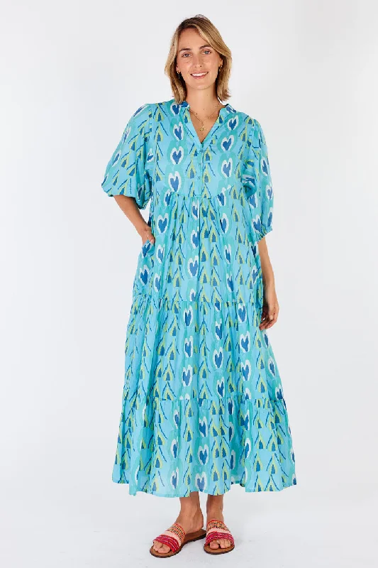 Ibisa - Heart Midi Dress - Lagoon