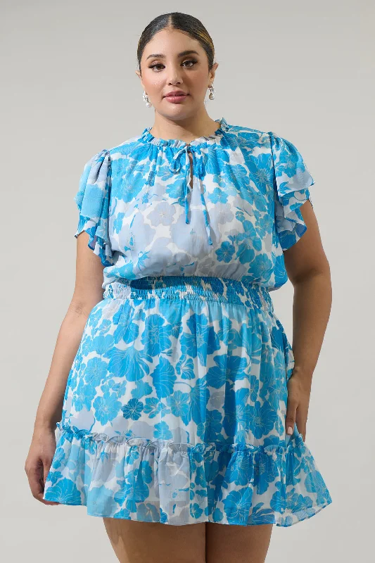 Kerela Floral Bumble Ruffle Mini Dress Curve Comfortable Ruffle Mini Dress