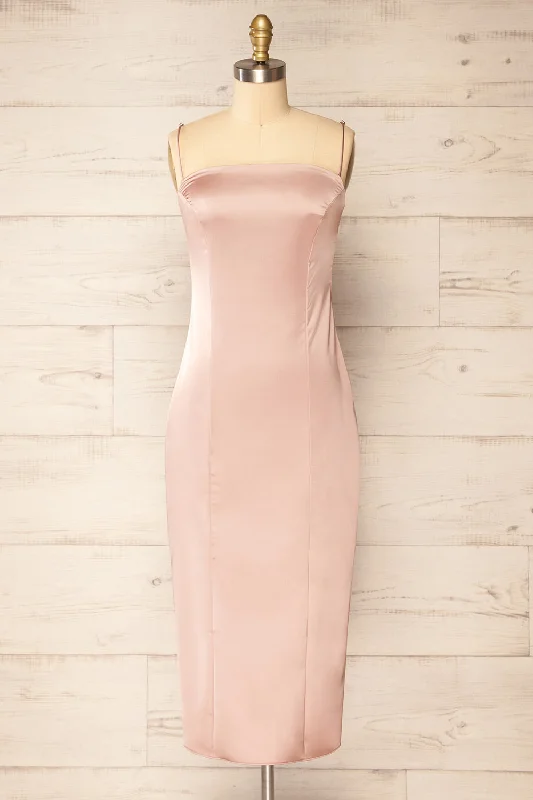 Korina Pink | Fitted Satin Midi Dress