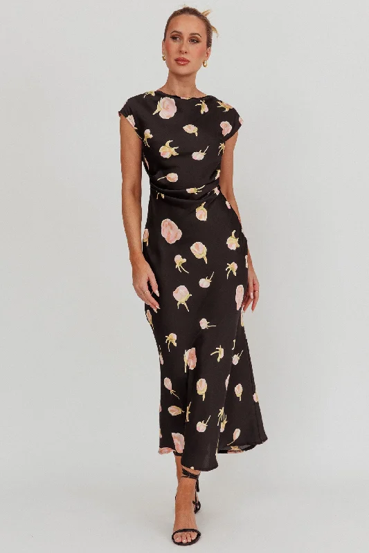 Loveland Floral Print Cowl Back Maxi Dress Oyster