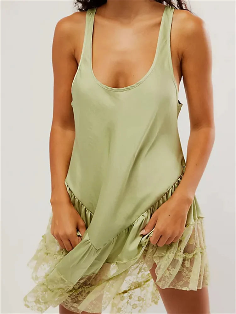 Low Cut Sexy Lace Patchwork Mini Dresses Classic Solid Mini Dress