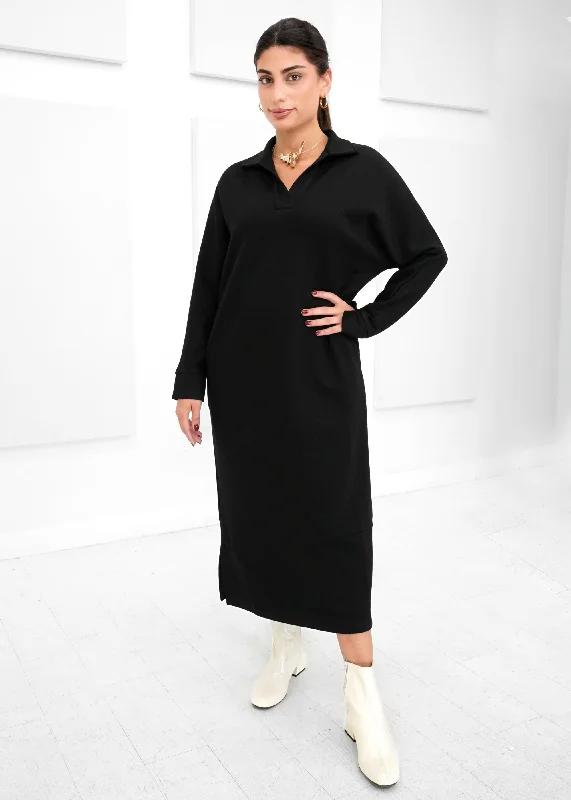 Luxe Modal - Collared Long Sleeve Midi Dress