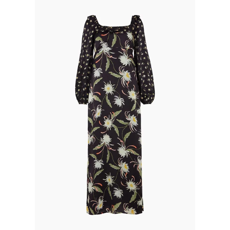 Martha Square Neck Moonflower Print Midi Dress In Navy