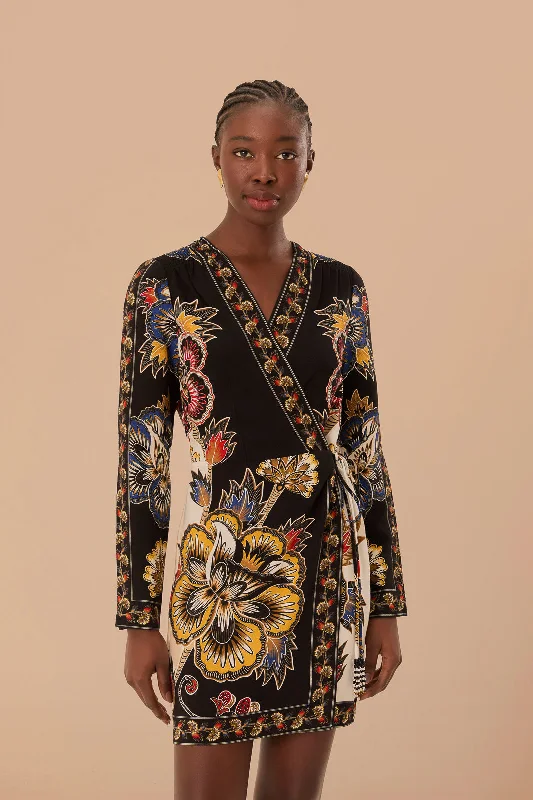 Black Maxi Floral LENZING™ ECOVERO™ Viscose Wrap Mini Dress Stylish Ruffle Mini Dress Black Maxi Floral LENZING™ ECOVERO™ Viscose Wrap Mini Dress Stylish Ruffle Mini Dress