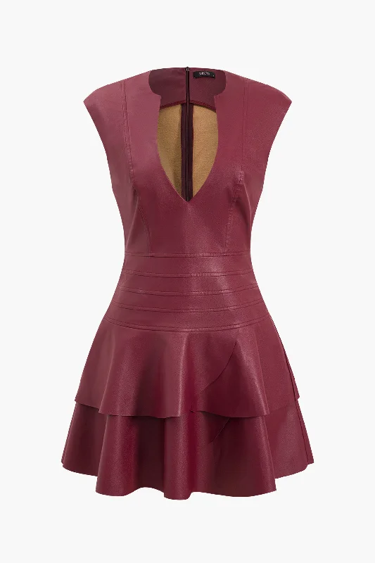 Deep V-Neck Sleeveless Tiered Mini Dress