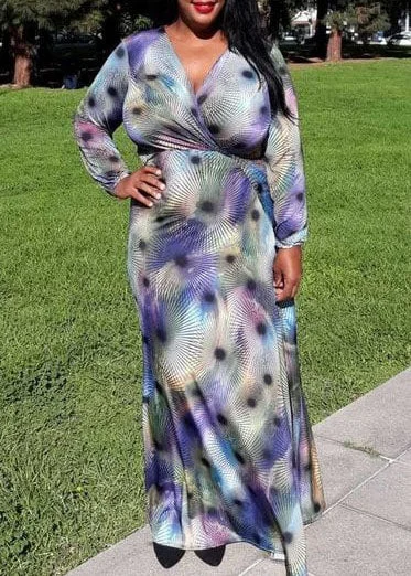 Hi Curvy Plus Size Women Unique Print Overlap Wrap Maxi Dress Fashionable Chiffon Maxi Dress Hi Curvy Plus Size Women Unique Print Overlap Wrap Maxi Dress Fashionable Chiffon Maxi Dress