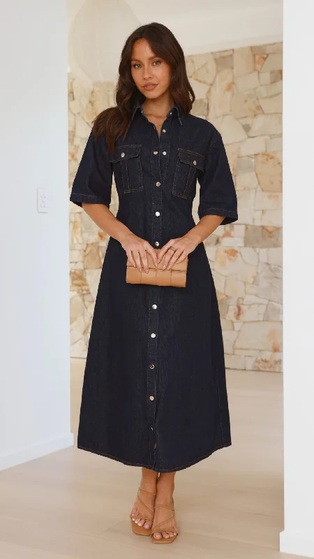 Raz Maxi Dress - Dark Denim Stylish A-Line Maxi Dress