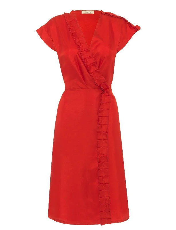 Rhona Red Silk Wrap Midi Dress