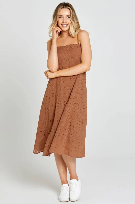 Sass - Sofia Embroidered Midi Dress - Mocha Brown