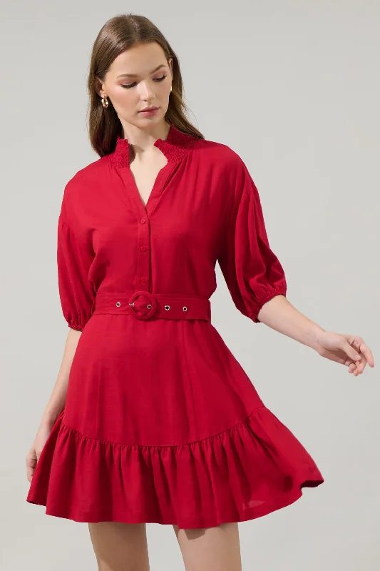 Sheila Button Up Mini Dress Trendy Off-Shoulder Dress Mini