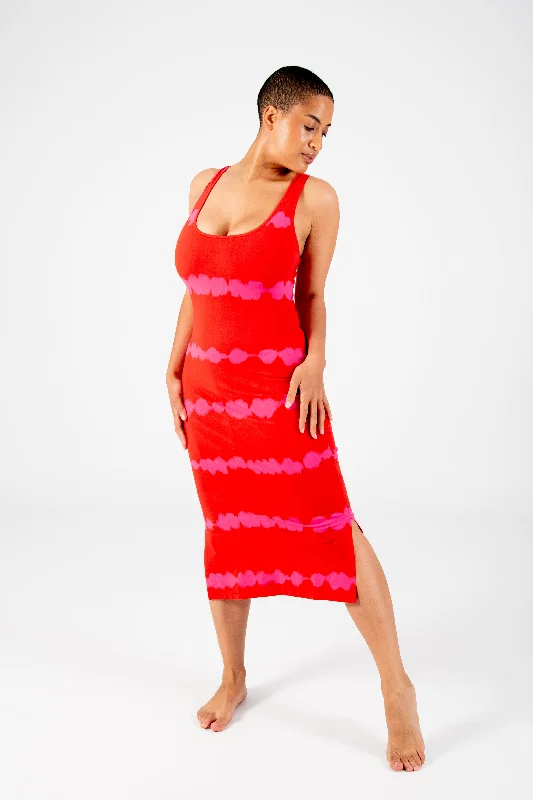 Shinni Neck Midi Dress In Blot Red