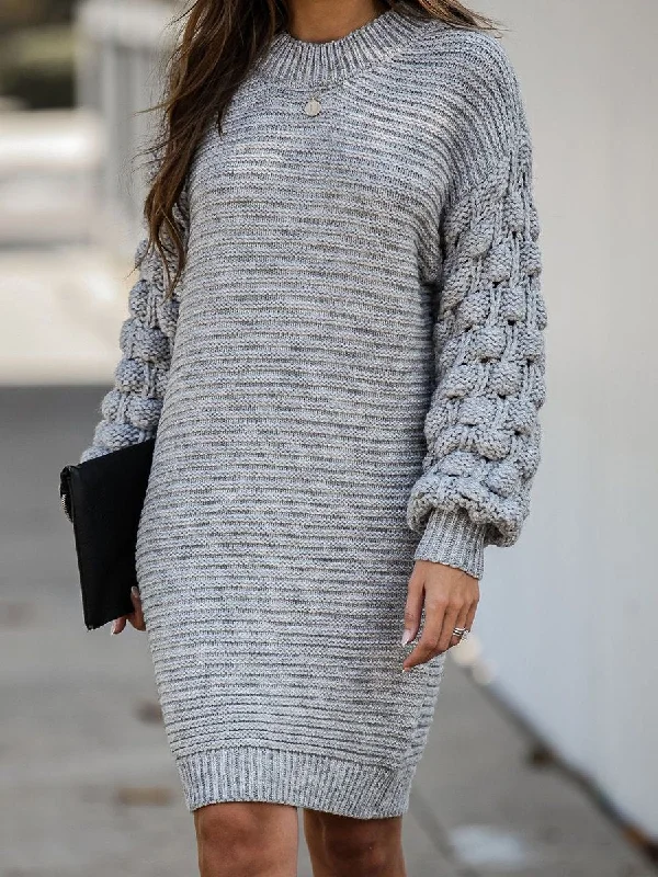 Solid Color Round Neck Mini Dress Fashionable Denim Mini Dress