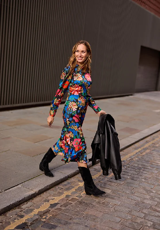 Sophie Tiered Hem Floral Print Midi Dress In Multi