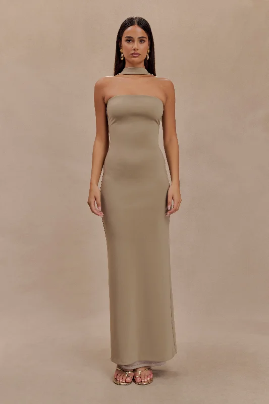 Velma Halter Collar Maxi Dress - Mushroom