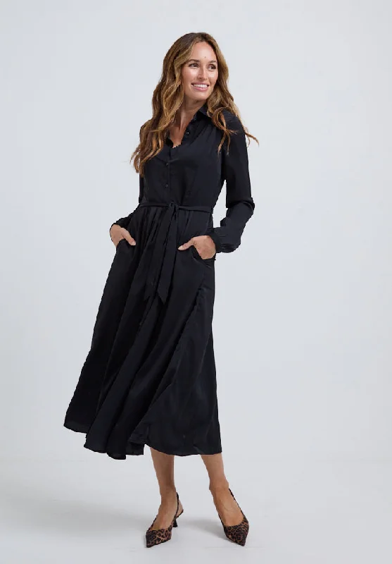 Willow Button Down Midi Dress In Black