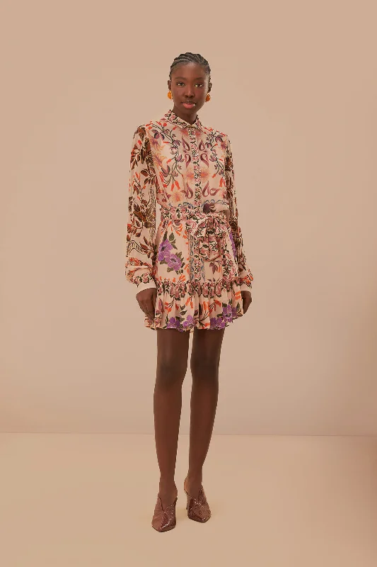 Cream Winter Garden Mini Dress Cozy Satin Mini Dress