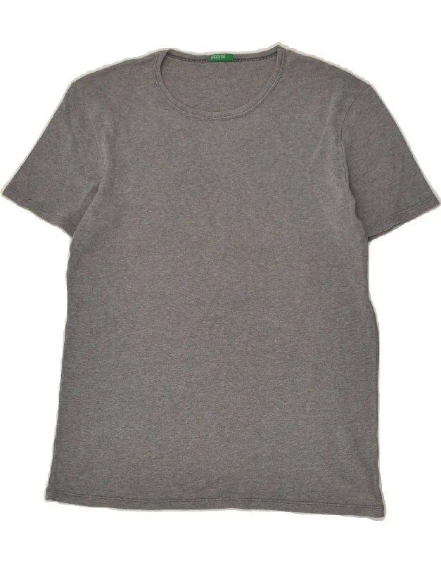 BENETTON Womens T-Shirt Top UK 12 Medium Grey Cotton