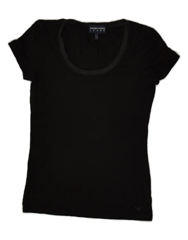 EMPORIO ARMANI Womens T-Shirt Top UK 8 Small Black Viscose