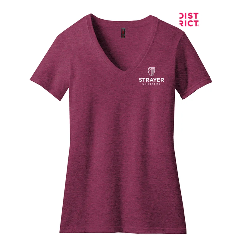 NEW STRAYER District ® Women’s Perfect Blend ® V-Neck Tee-Raspberry Fleck