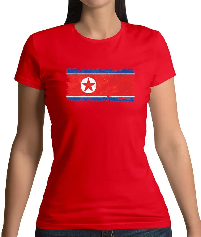 North Korea Grunge Style Flag Womens T-Shirt