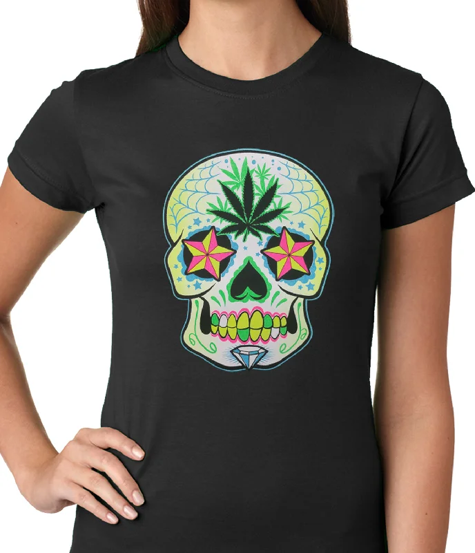 Pot Leaf Sugar Skull Ladies T-shirt