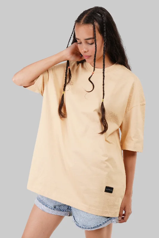 Solid Beige Half Sleeves T-Shirt For Women Baggy Fit