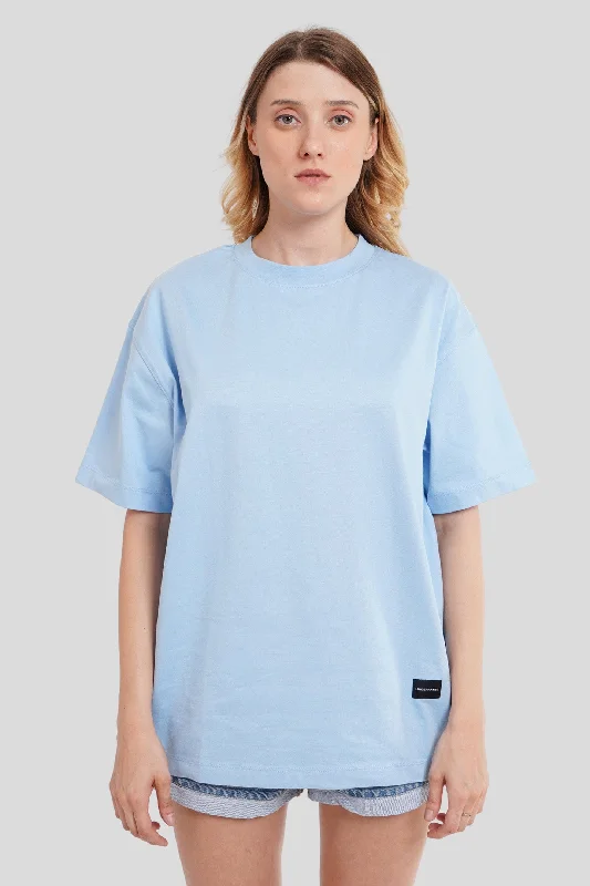 Solid Powder Blue Half Sleeves T-Shirt For Women Oversized Fit