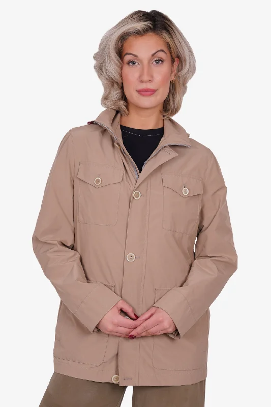 Brunello Cucinelli Beige Nylon Jacket Size 48 Hooded Jacket Caped Jacket Shawl Collar Jacket Brunello Cucinelli Beige Nylon Jacket Size 48 Hooded Jacket Caped Jacket Shawl Collar Jacket