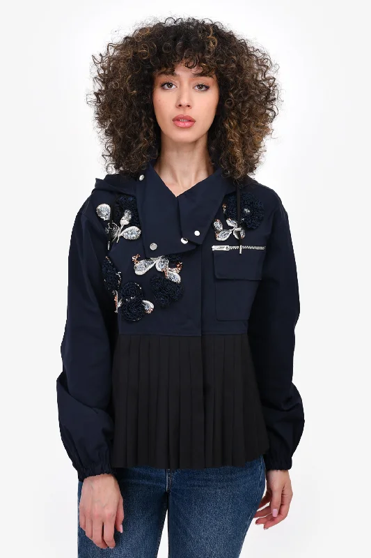 Christian Dior 2016 Runway Navy Pleated Embroidered Cropped Jacket Size 6 US Rayon Jacket Velvet Jacket Corduroy Jacket Christian Dior 2016 Runway Navy Pleated Embroidered Cropped Jacket Size 6 US Rayon Jacket Velvet Jacket Corduroy Jacket